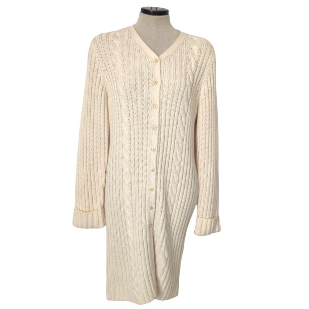New Grace Knitwear Cardigan Sweater Dress Size L Ivory Wool Blend-lp